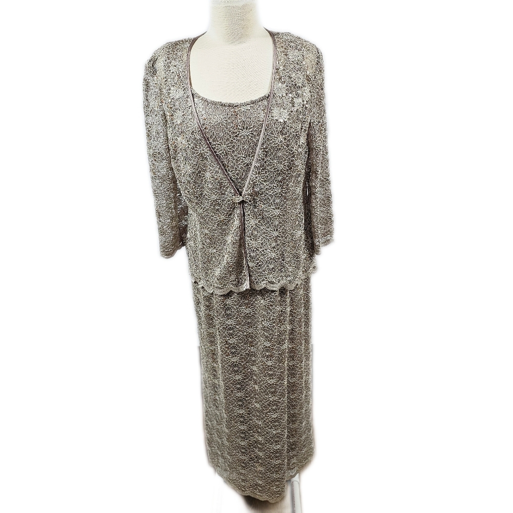 NWT R&M Richards Mocha 2-piece Lace Gown and Jacket Women's 14